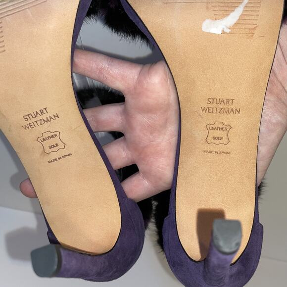 Stuart Weitzman Shoes Womens Size 8.5 Purple Fur Suede High Heel Sandals Strap - Picture 12 of 16
